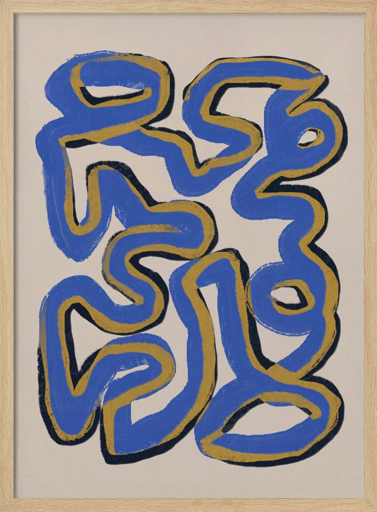 Ineinander verschlungene blaue und ockerfarbene Linien | Poster
