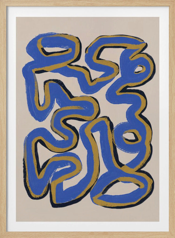 Ineinander verschlungene blaue und ockerfarbene Linien | Poster