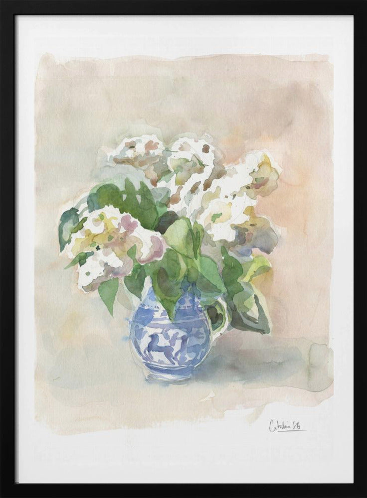 Weißer Flieder in einer Vase, Aquarell. | Poster