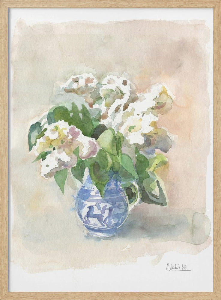 Weißer Flieder in einer Vase, Aquarell. | Poster