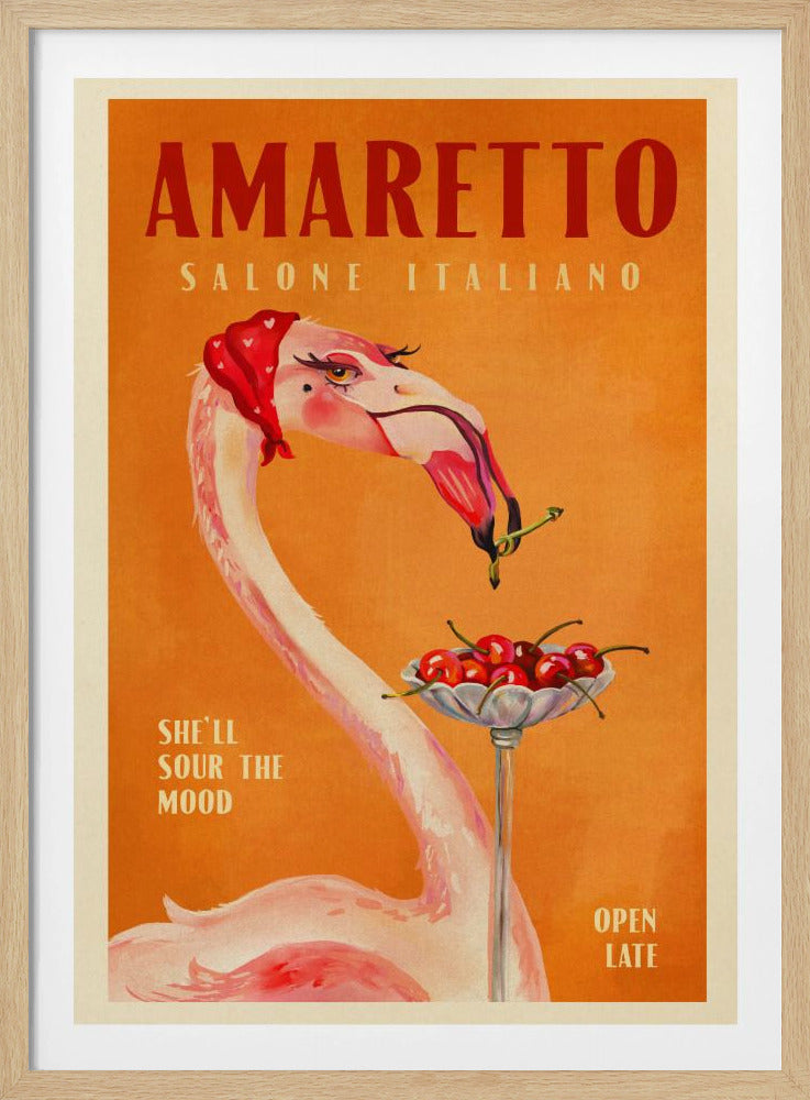 Amaretto Flamingo Art Deco Italienisches Café Reisekunst | Poster