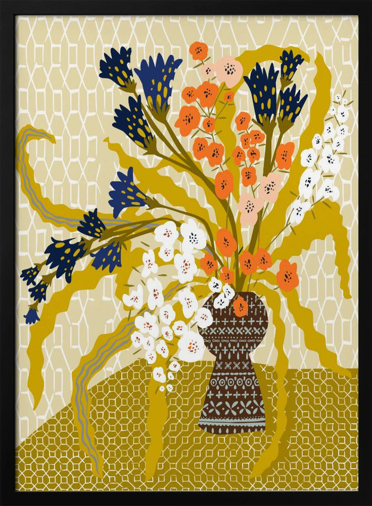 Florales zeitgenössisches Stillleben Senfgelb | Poster