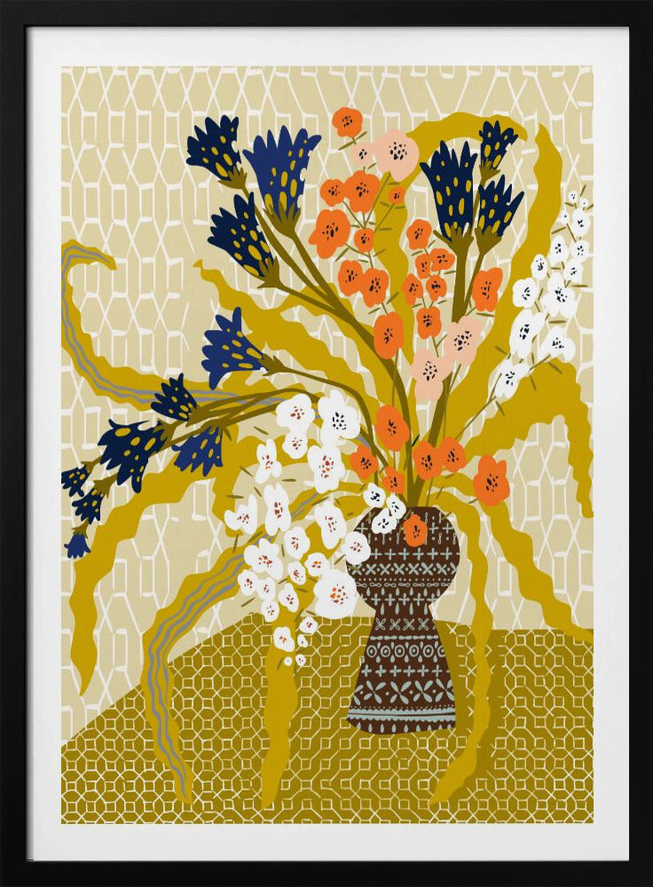 Florales zeitgenössisches Stillleben Senfgelb | Poster