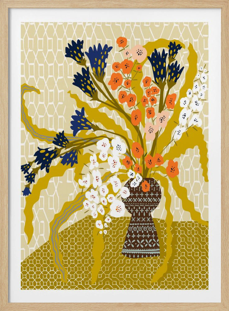 Florales zeitgenössisches Stillleben Senfgelb | Poster