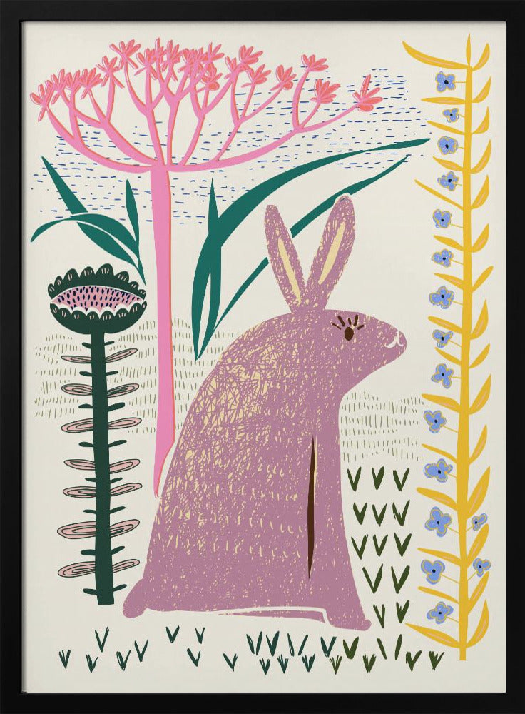 Blockdruck lila Hase | Poster