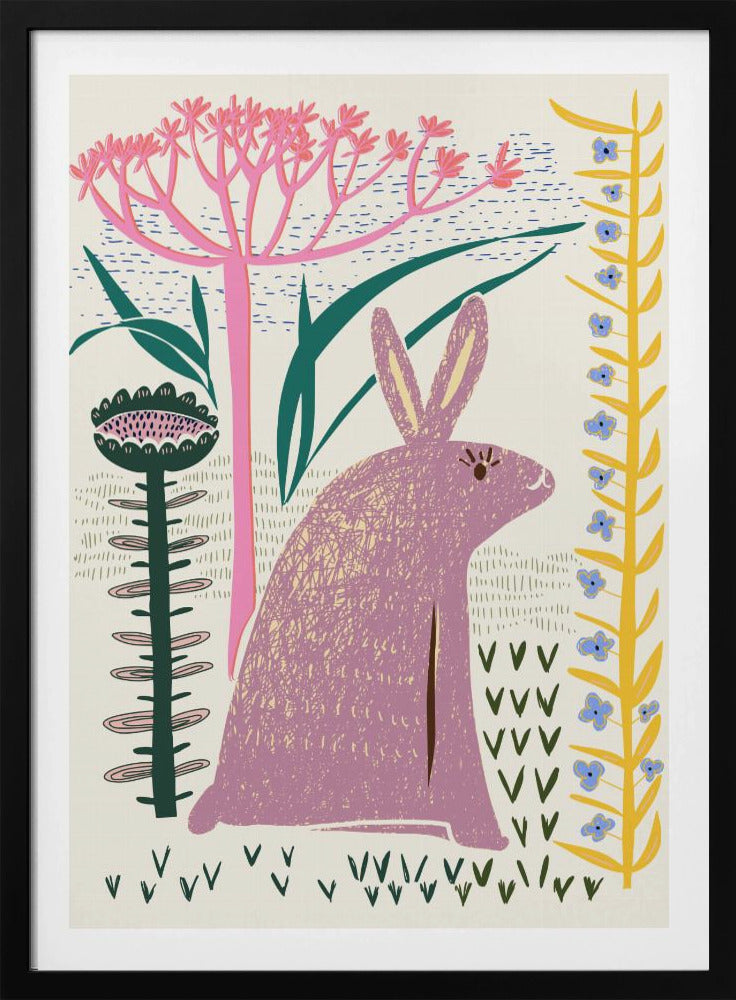 Blockdruck lila Hase | Poster