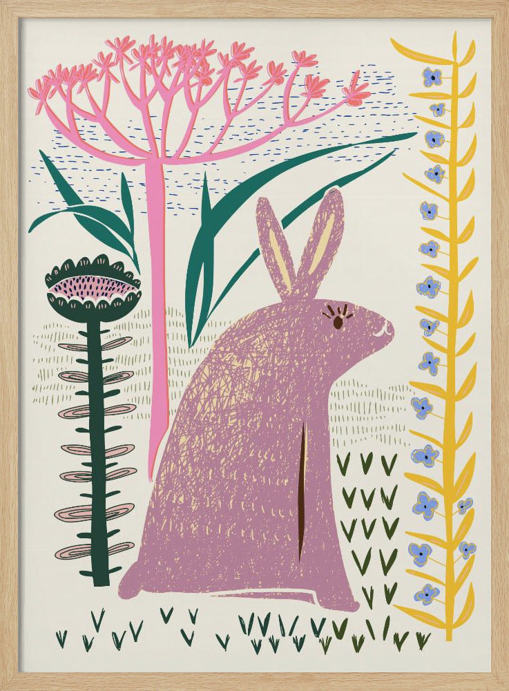 Blockdruck lila Hase | Poster