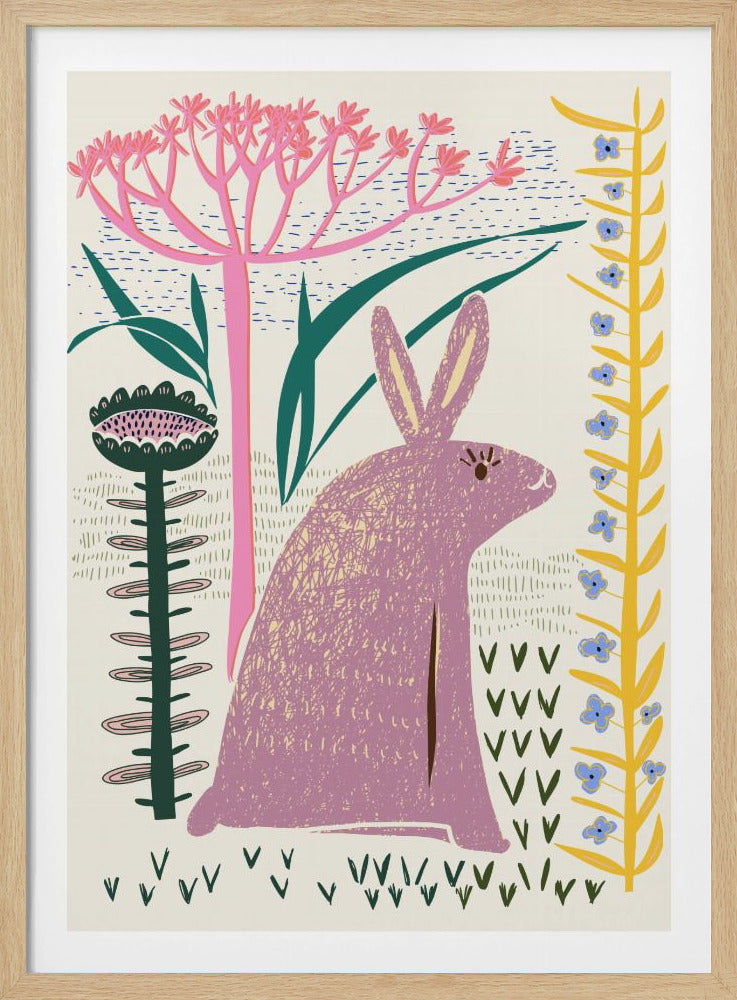 Blockdruck lila Hase | Poster