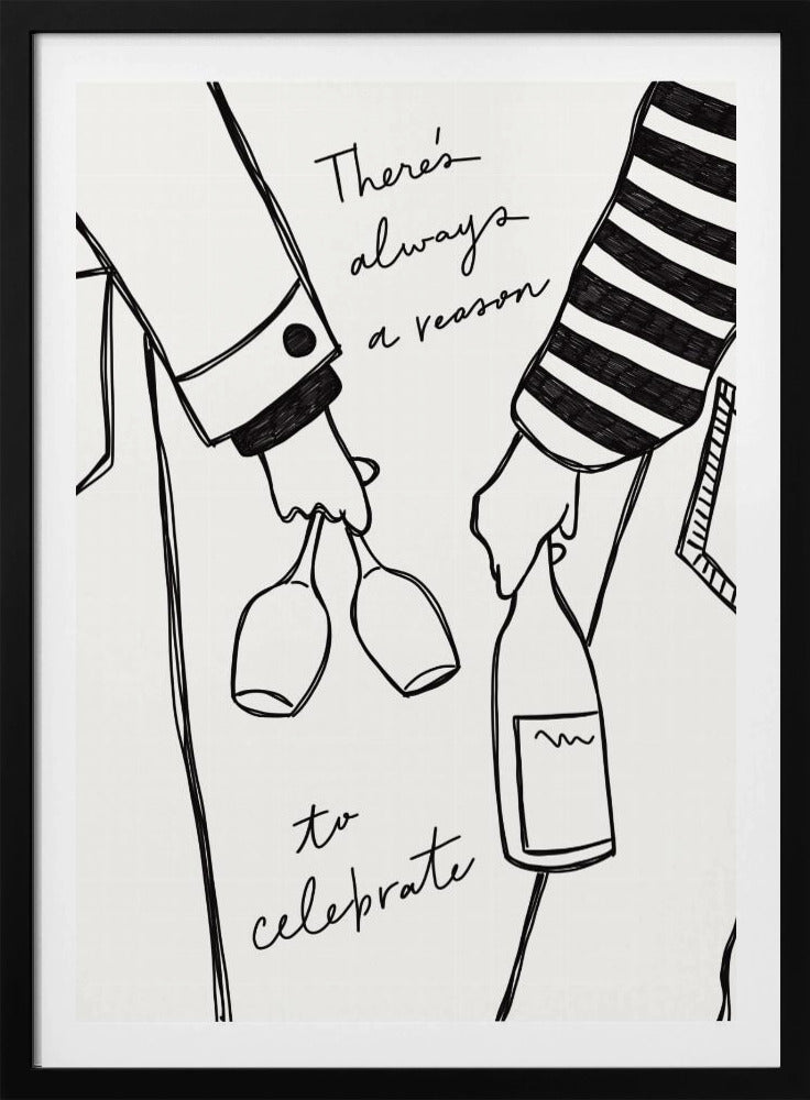 Frau hält Weinflasche und Weinglas (Schwarz-Weiß) – Wein Vin Femme Noir et Blanc | Poster