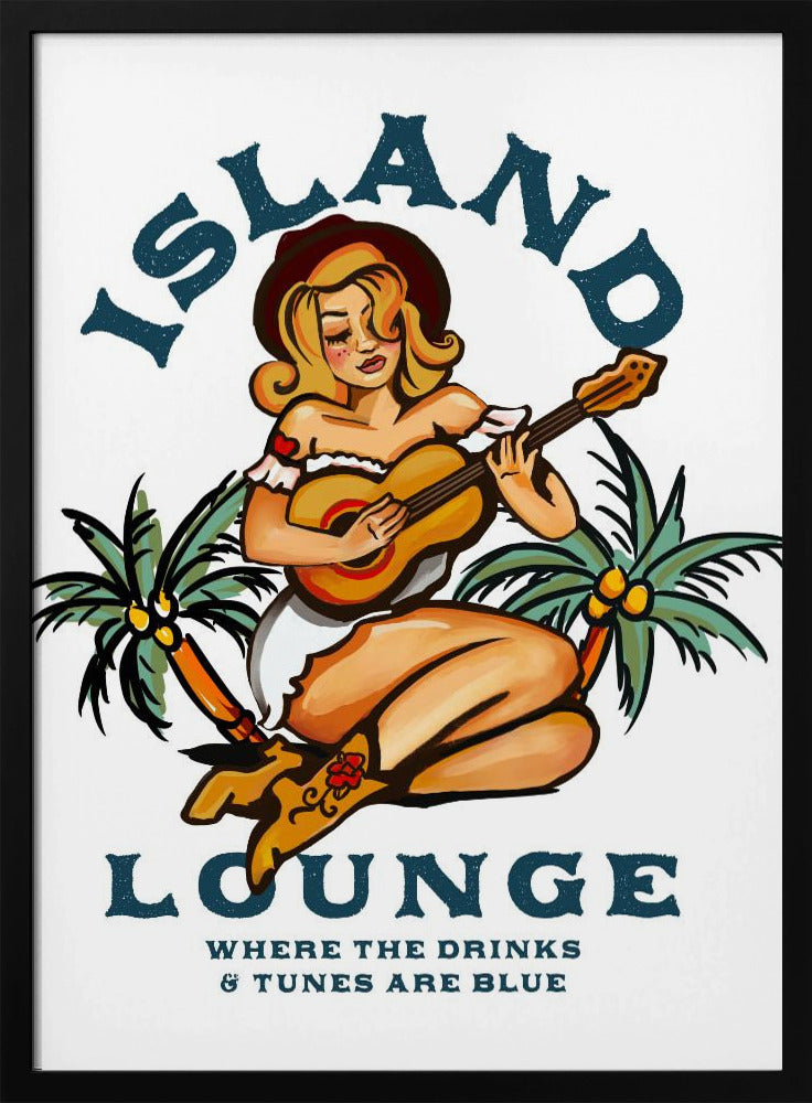 Island Lounge Tropisches Pin-Up-Girl spielt Gitarre | Poster