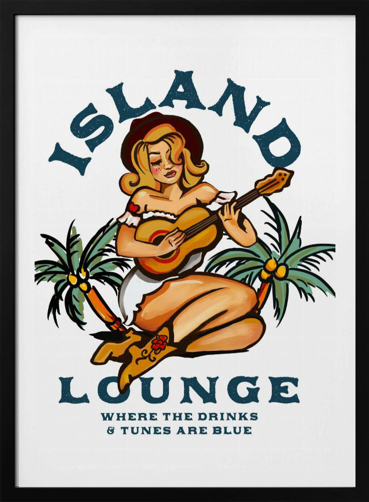 Island Lounge Tropisches Pin-Up-Girl spielt Gitarre | Poster