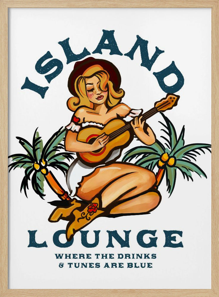 Island Lounge Tropisches Pin-Up-Girl spielt Gitarre | Poster