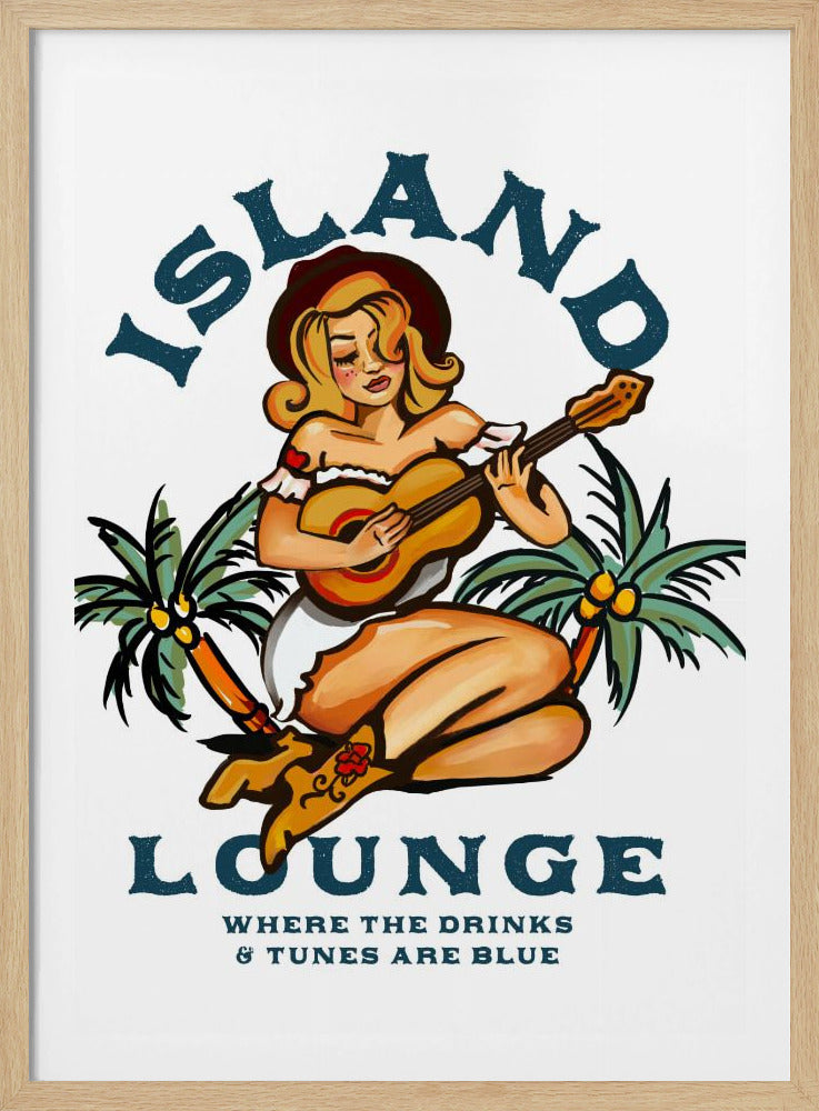 Island Lounge Tropisches Pin-Up-Girl spielt Gitarre | Poster