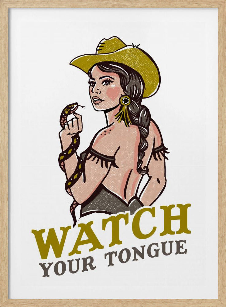 Watch Your Tongue Badass Pin-Up Cowgirl & Rattlesnake | Poster