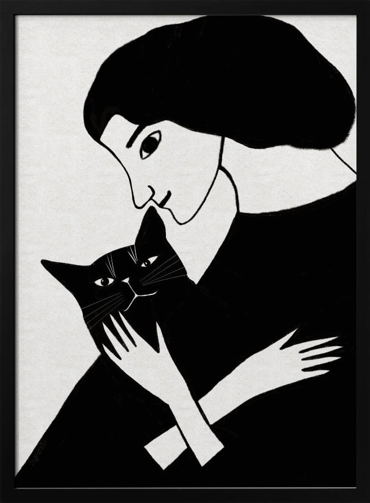 Katzendame mit schwarzer Katze | Poster