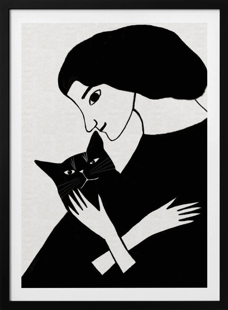 Katzendame mit schwarzer Katze | Poster