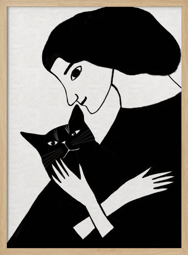 Katzendame mit schwarzer Katze | Poster