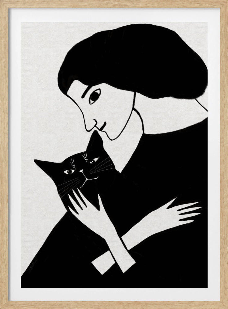 Katzendame mit schwarzer Katze | Poster