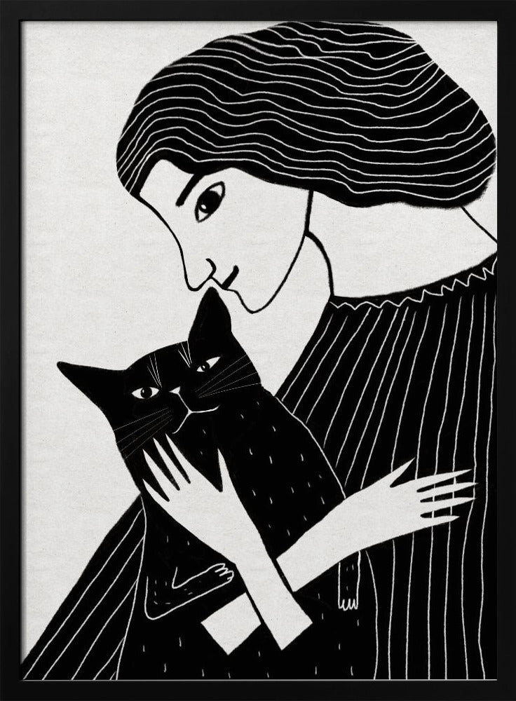 Katzendame mit schwarzer Katze | Poster