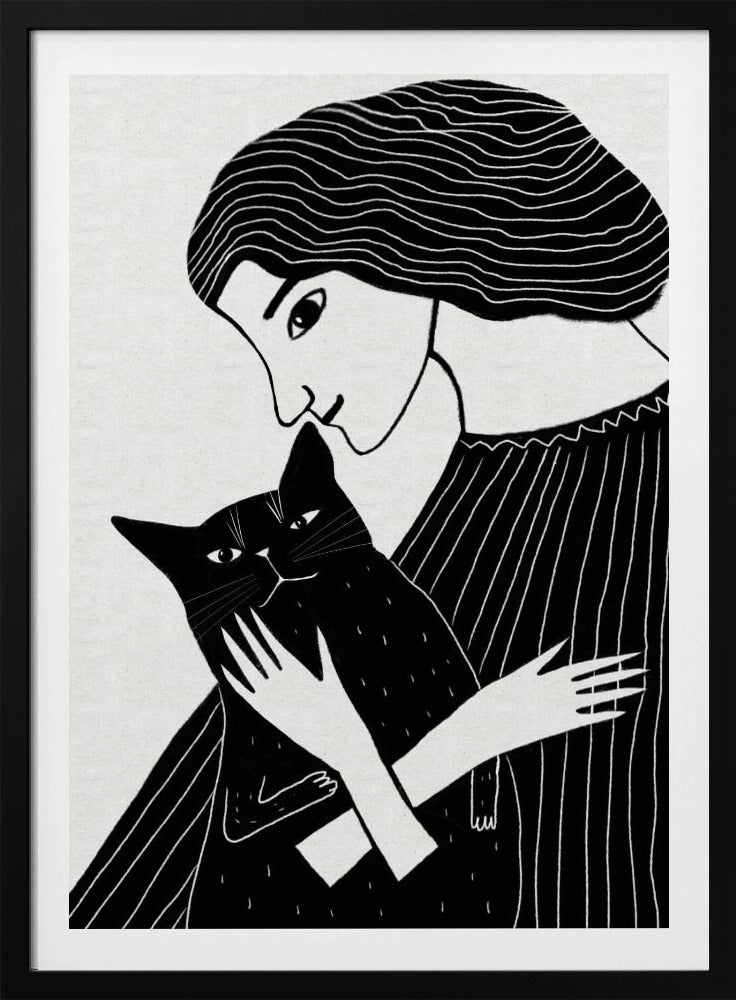 Katzendame mit schwarzer Katze | Poster
