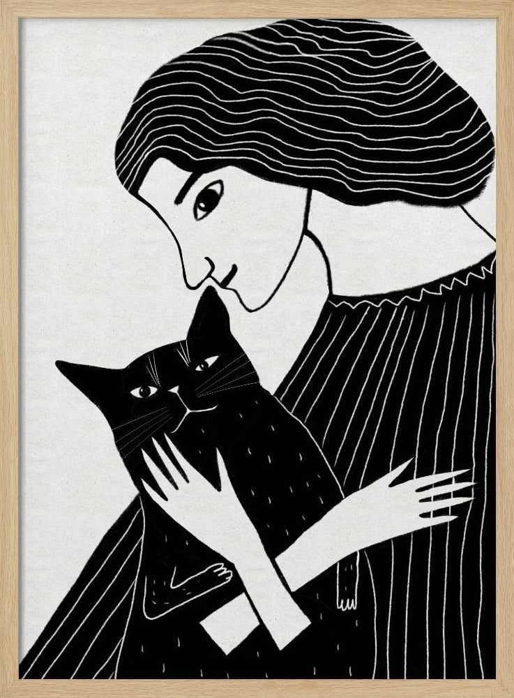 Katzendame mit schwarzer Katze | Poster