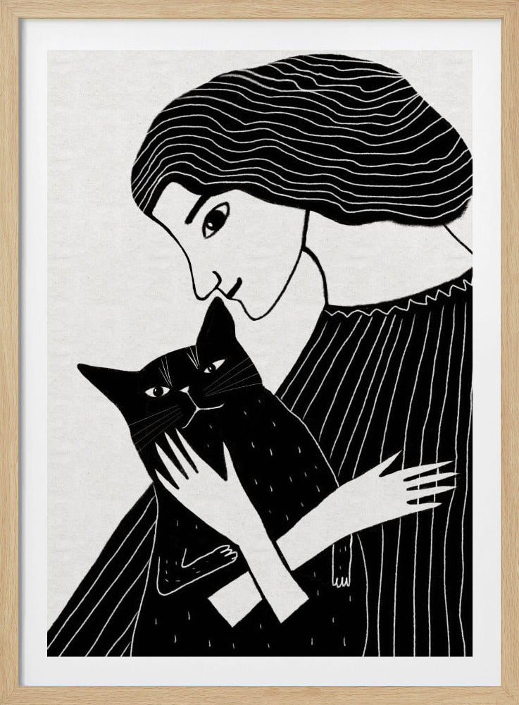 Katzendame mit schwarzer Katze | Poster