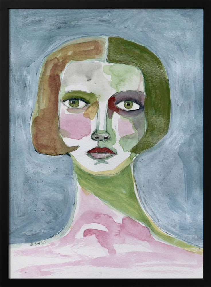 Dame mit Bob-Haarschnitt, grauer Hintergrund | Poster