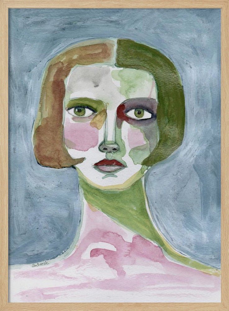 Dame mit Bob-Haarschnitt, grauer Hintergrund | Poster