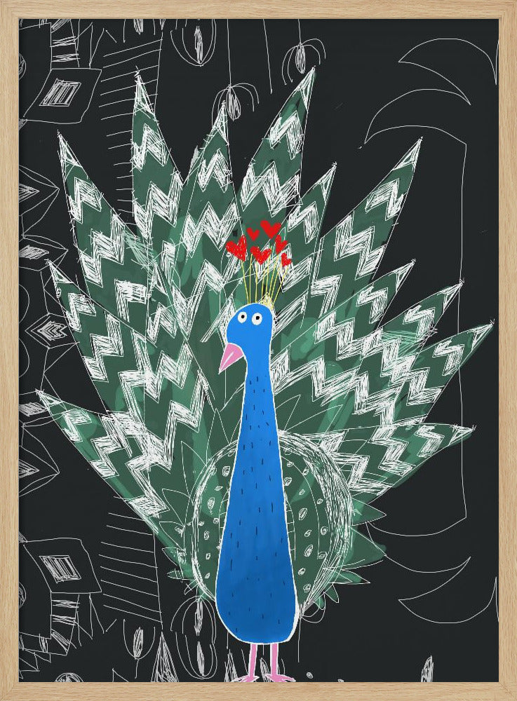 Süßer Pfau mit Dschungel-Doodle von der Künstlerin Carla Daly | Poster