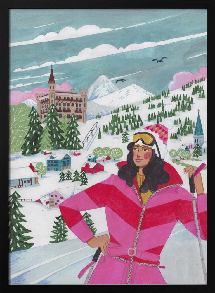 Winterlandschaft Frau Skifahren | Poster