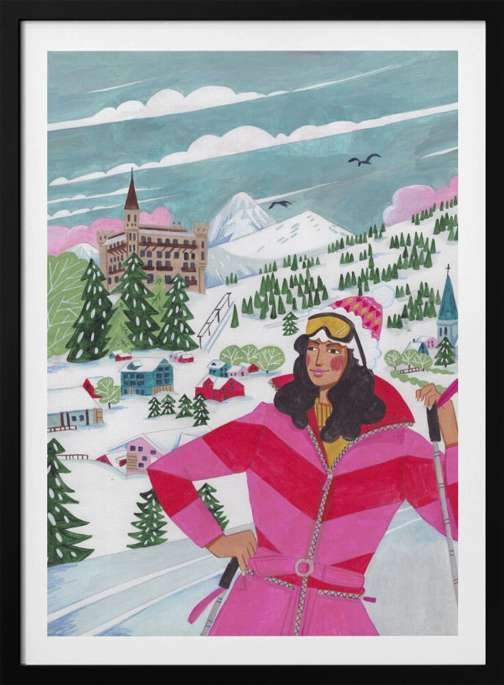 Winterlandschaft Frau Skifahren | Poster