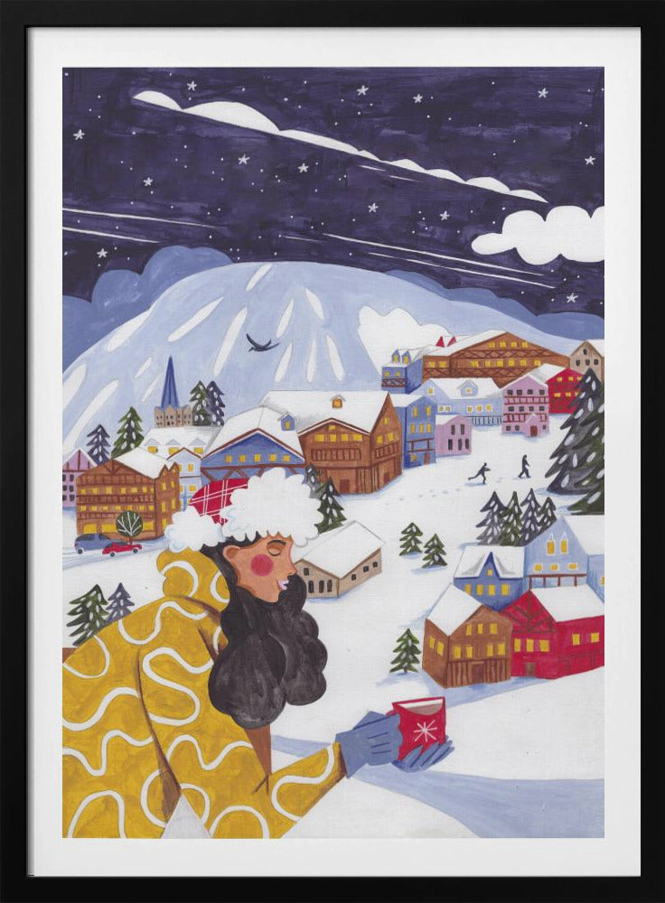 Winterlandschaft mit Frau und Kaffee | Poster
