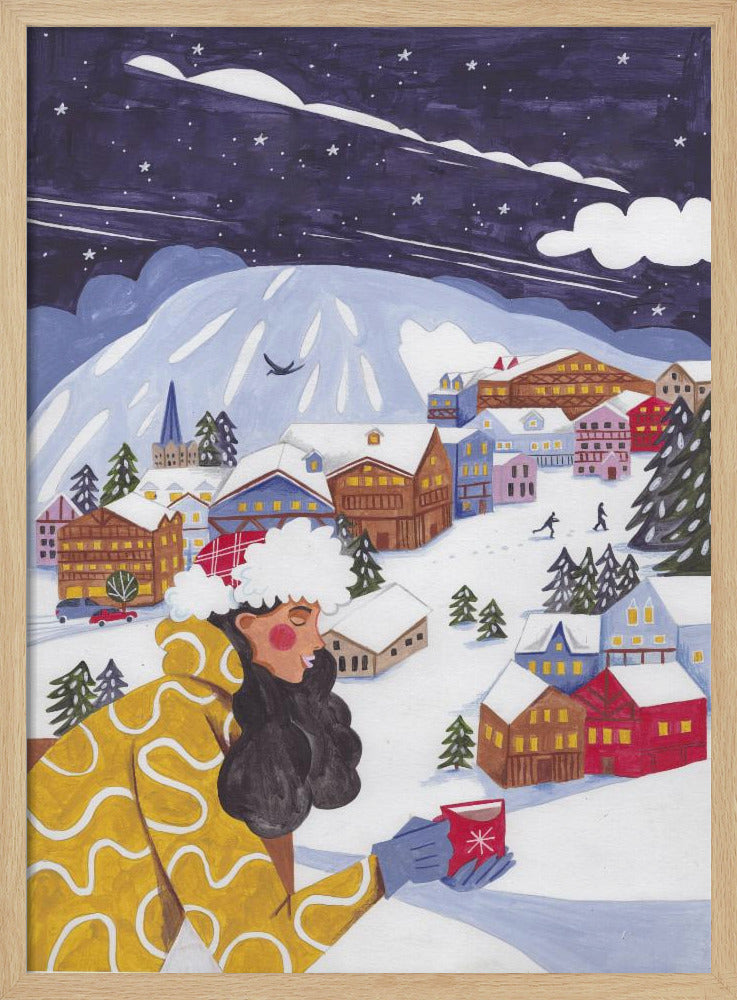 Winterlandschaft mit Frau und Kaffee | Poster