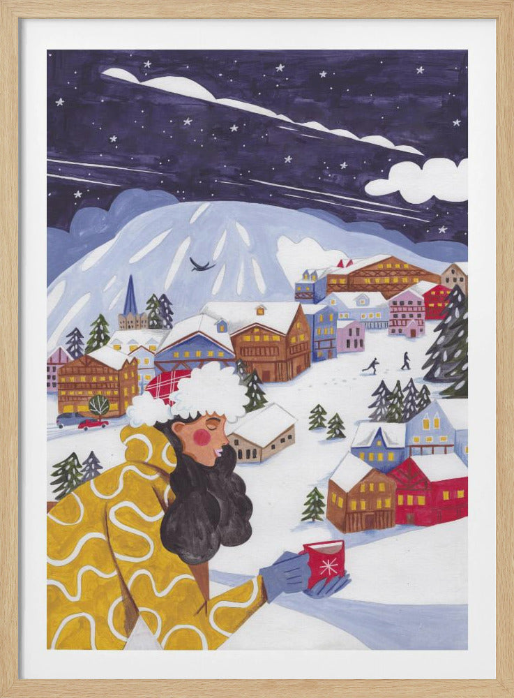 Winterlandschaft mit Frau und Kaffee | Poster