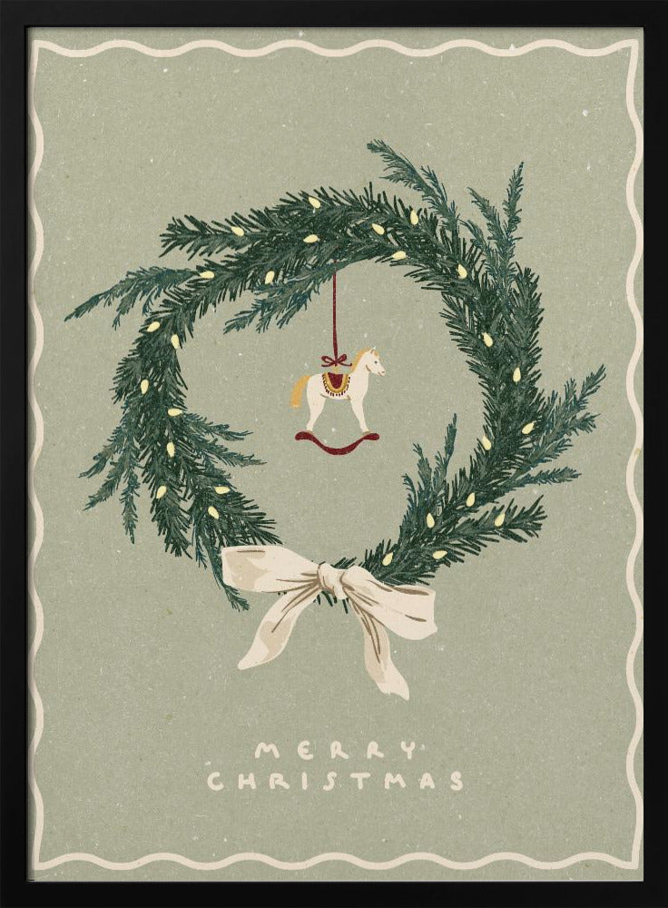 Pferdespielzeug auf Weihnachtskranz mit Schleife | Poster