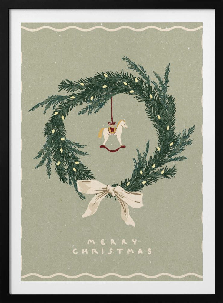 Pferdespielzeug auf Weihnachtskranz mit Schleife | Poster