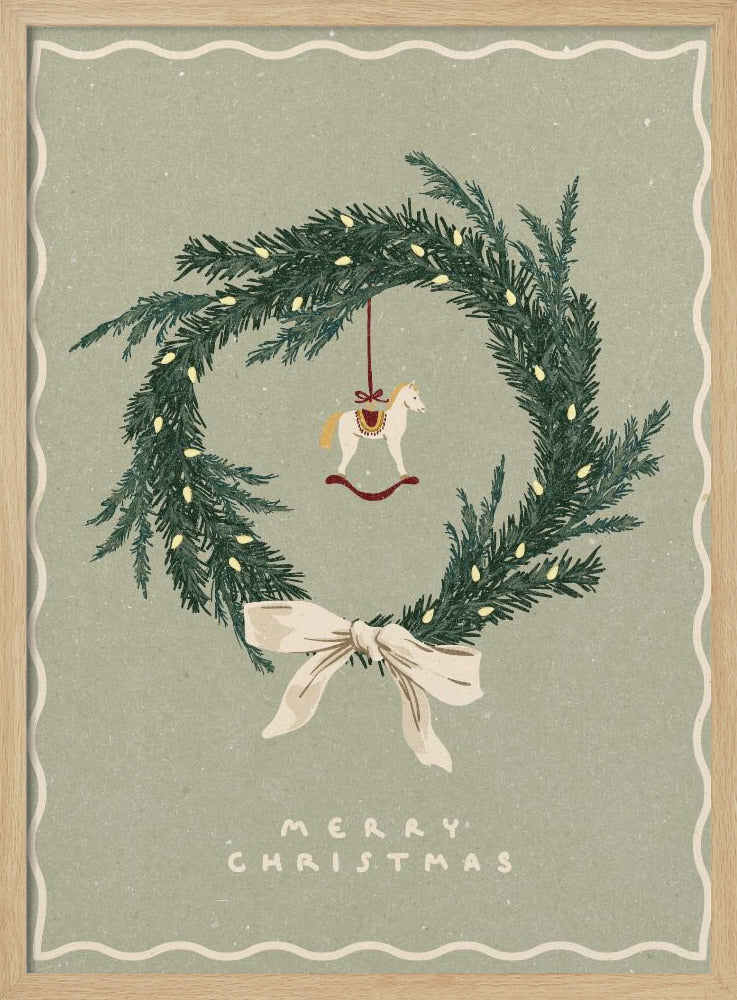 Pferdespielzeug auf Weihnachtskranz mit Schleife | Poster