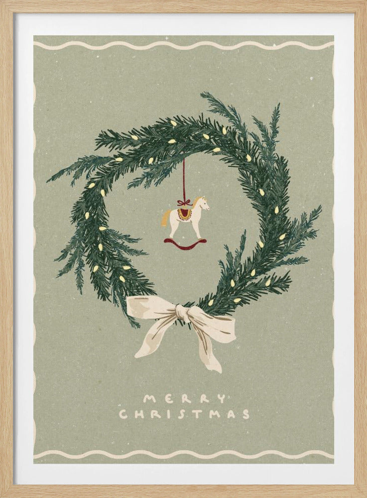 Pferdespielzeug auf Weihnachtskranz mit Schleife | Poster