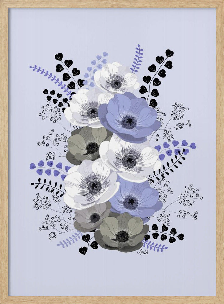 Anemonen Blumenstrauß Blau | Poster