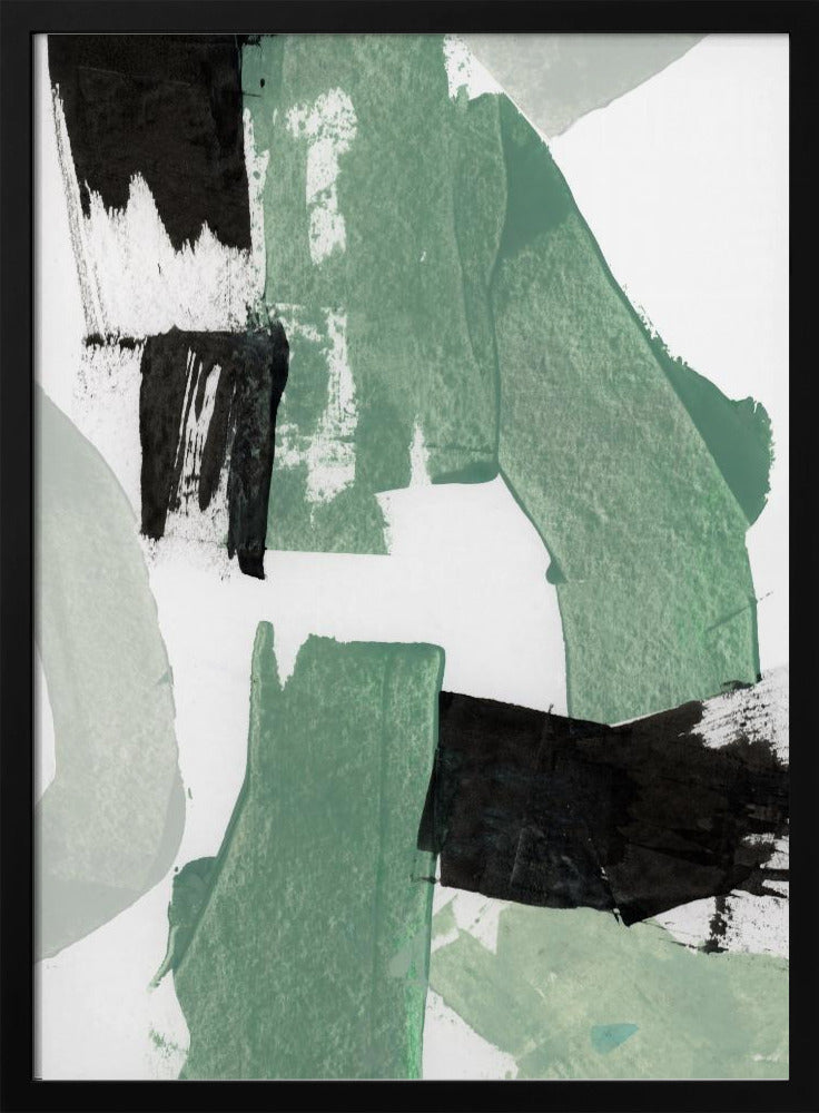 Abstract Green & Black Shapes No1 Print | Poster