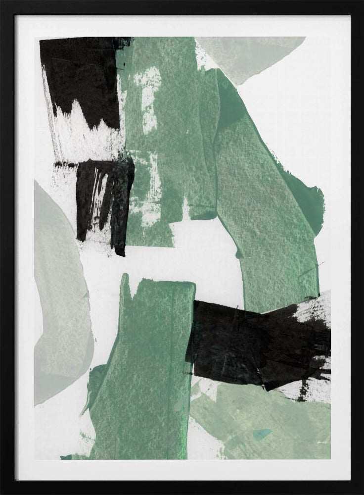 Abstract Green & Black Shapes No1 Print | Poster