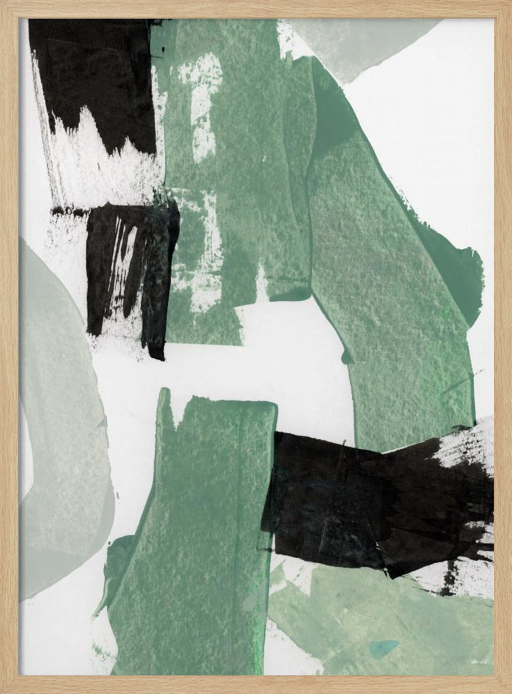 Abstract Green & Black Shapes No1 Print | Poster