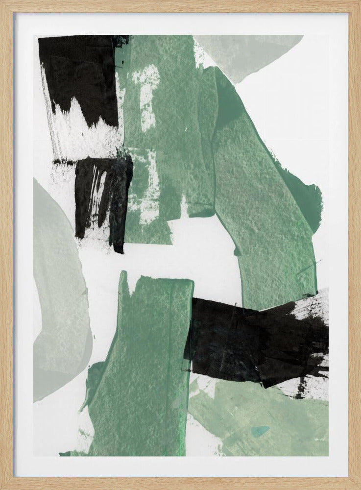 Abstract Green & Black Shapes No1 Print | Poster