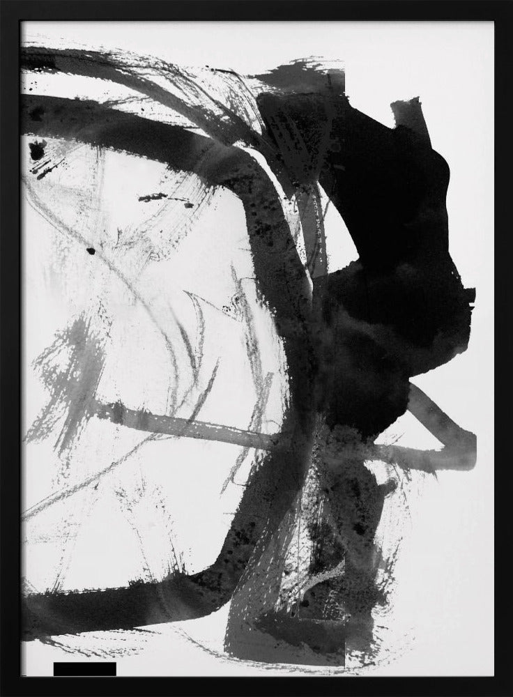 Abstrakter Kunstdruck in Schwarz-Grau-Tinte | Poster