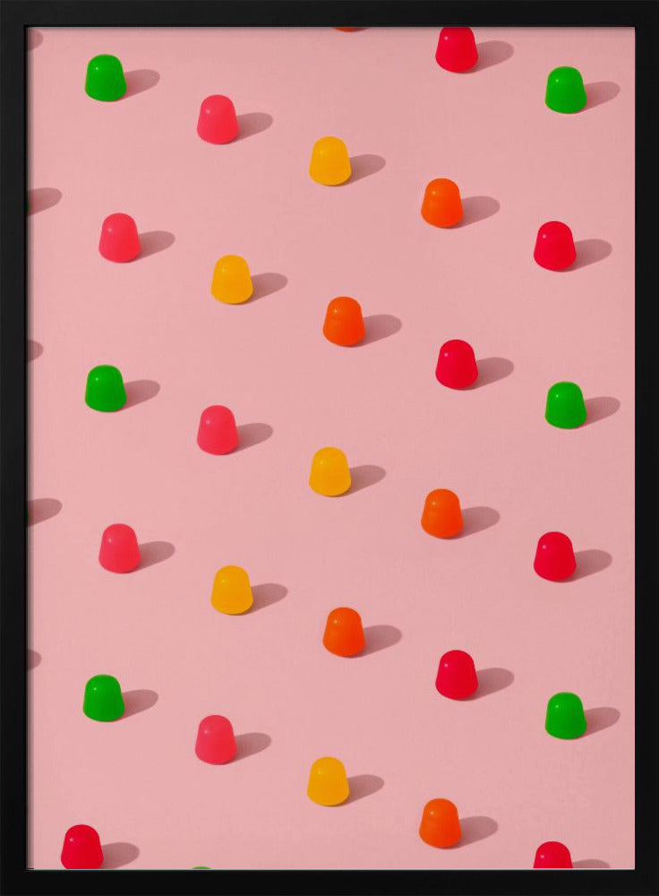 Dots Candy Gum Drops - Repeating Pattern On Pink Background | Poster