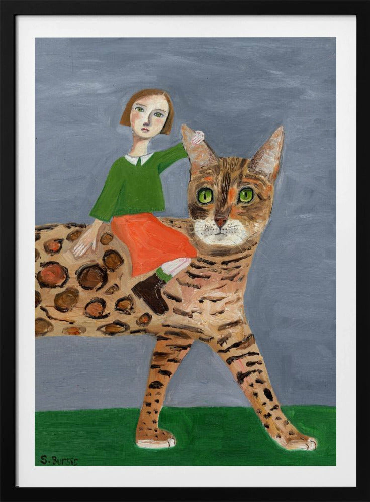 Mädchen auf Bengalkatze | Poster