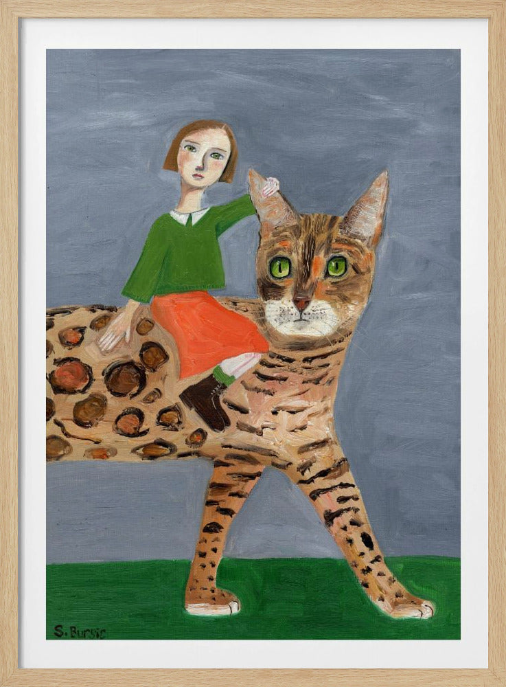 Mädchen auf Bengalkatze | Poster
