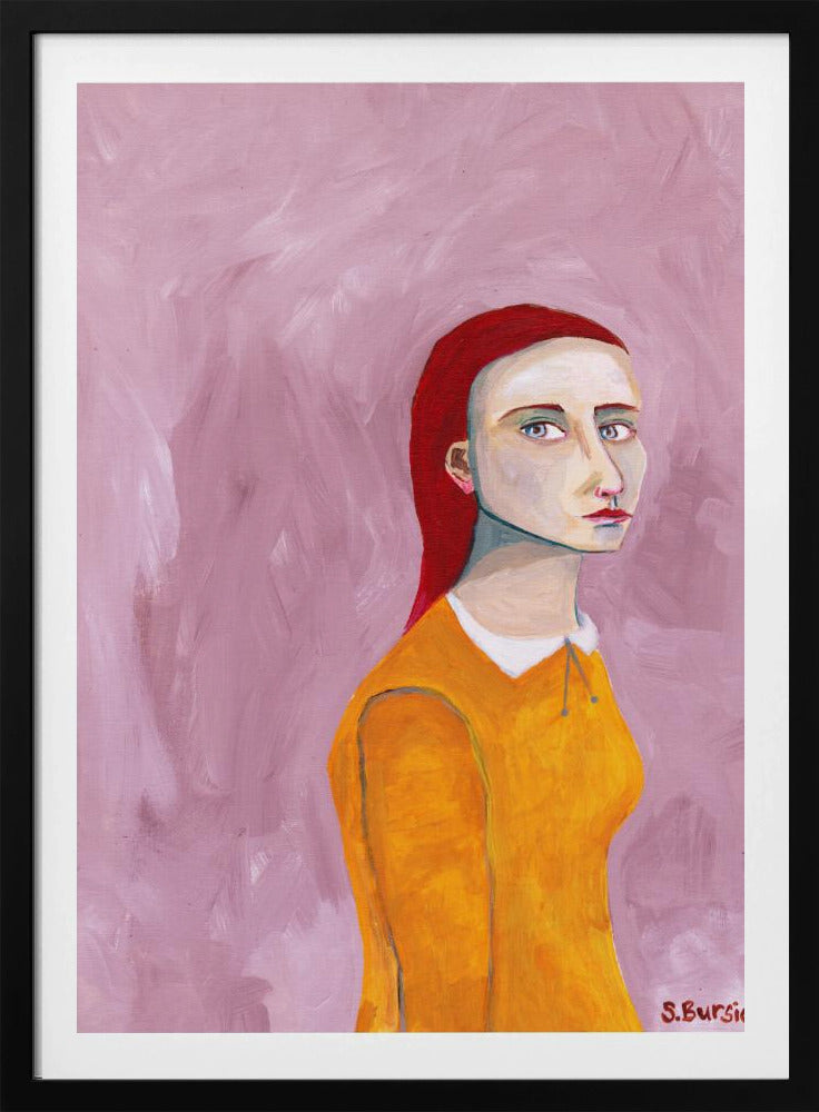 Dame im gelben Kleid und rosa Hintergrund | Poster