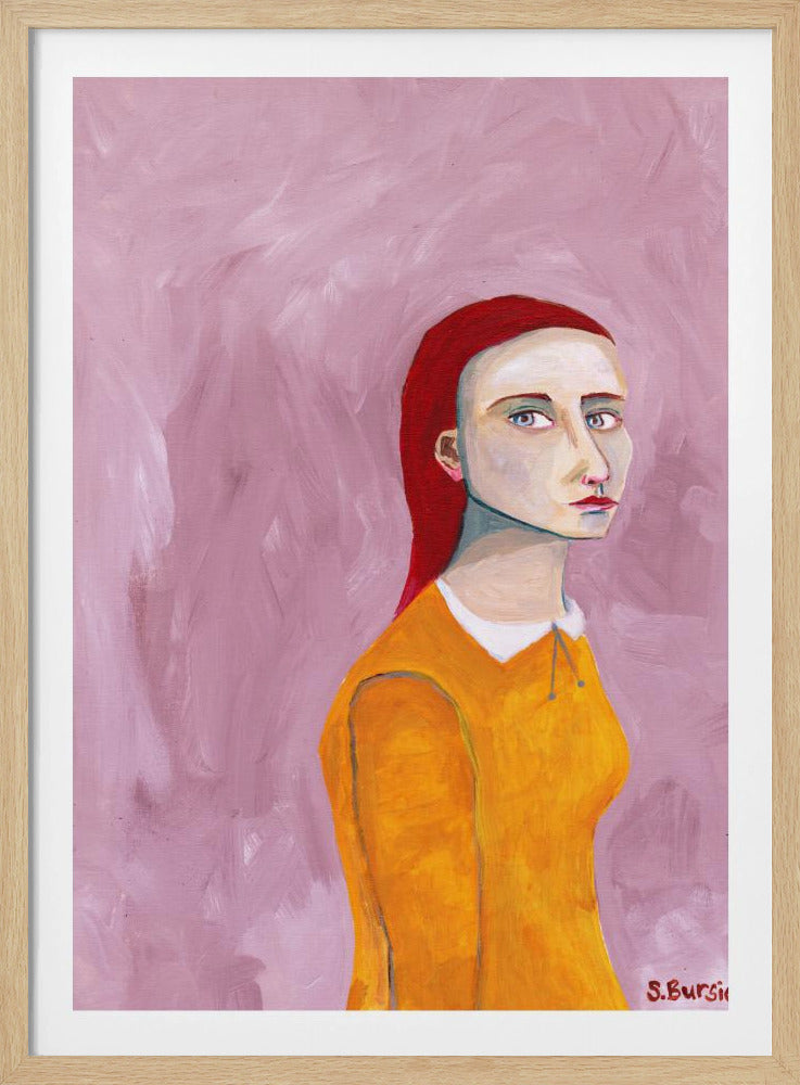 Dame im gelben Kleid und rosa Hintergrund | Poster