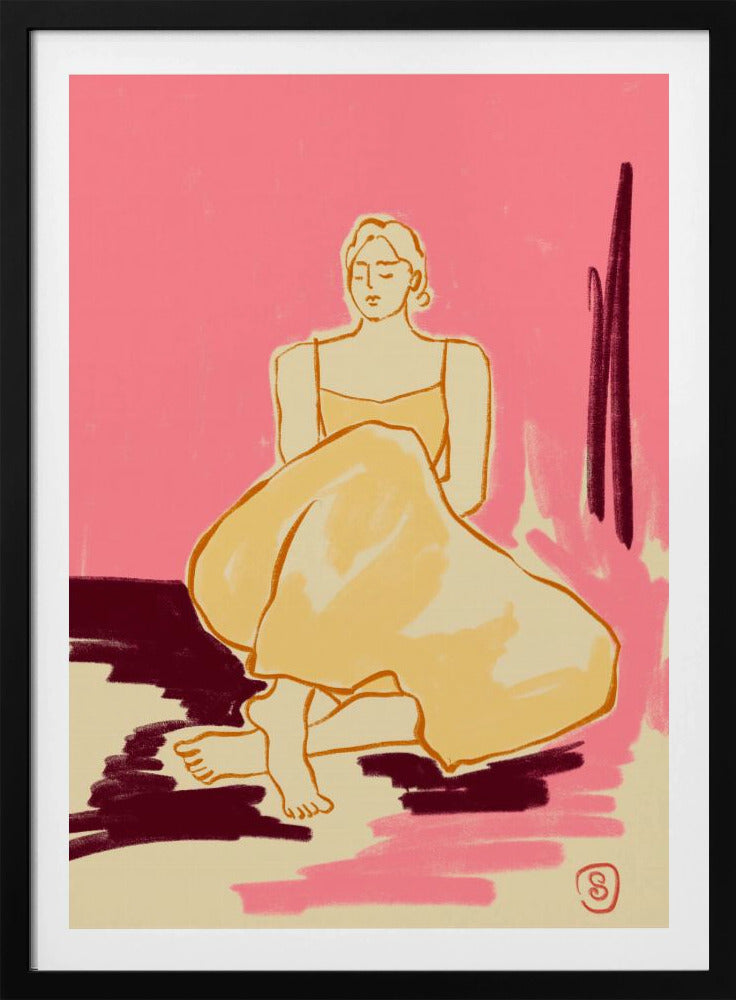 Sitzende Figur in fließendem Kleid | Poster